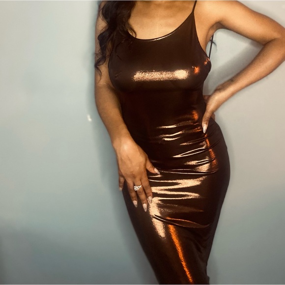 Metallic Brown Maxi Dress - Picture 1 of 8